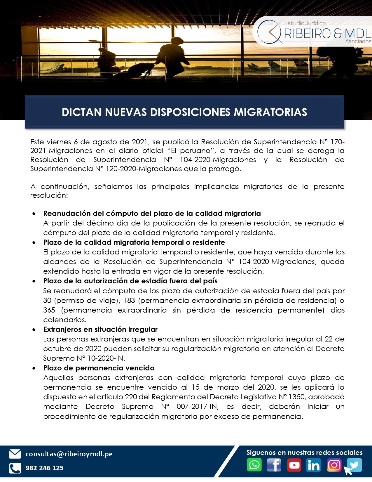 DICTAN NUEVAS DISPOSICIONES MIGRATORIAS Estudio Ribeiro Estudio Ribeiro